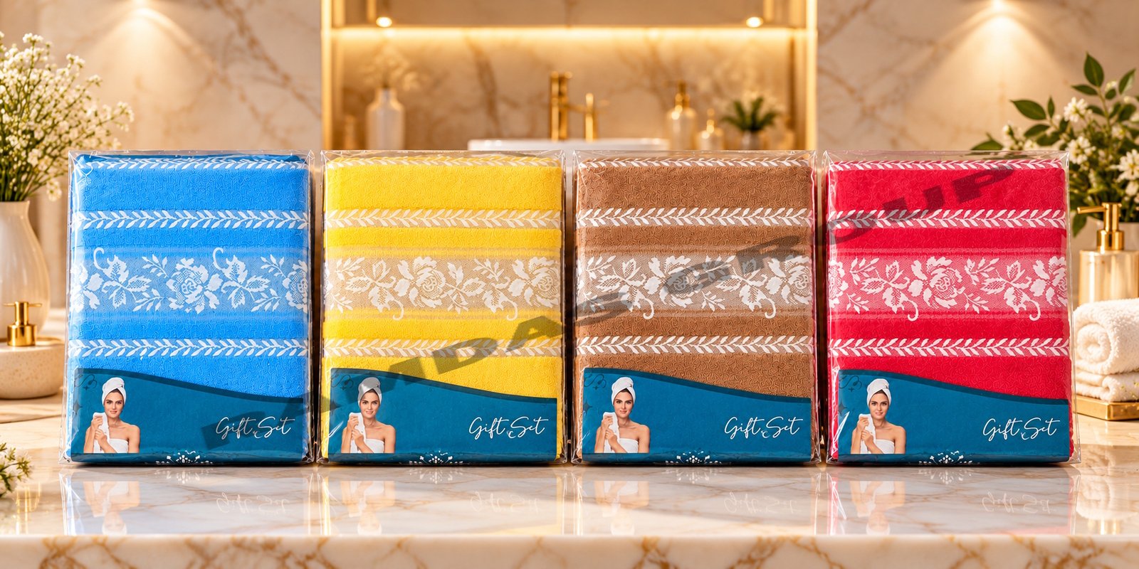 Luxurious Bathroom Towel Gift Sets 4PC SET/ C-7752 B-03571 - Image 1