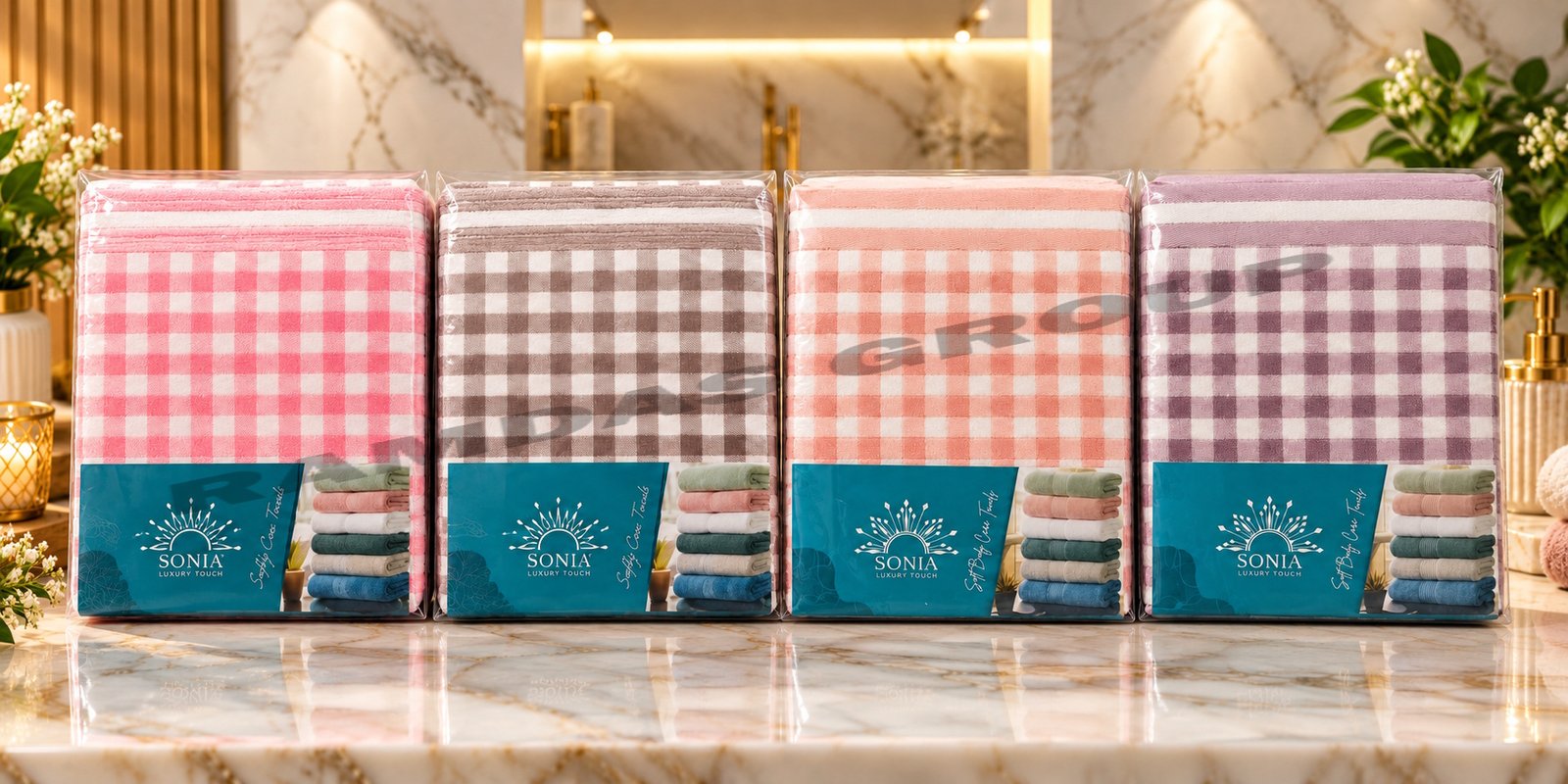 Luxury Gingham Towel Collection 4PC SET/ C-7920 B-03572 - Image 1
