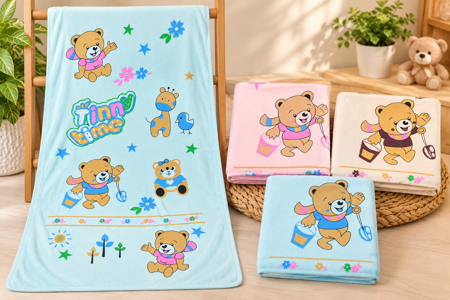 Pastel Bear Towel Collection Display 12PC PKT/ C-7110 B-3569 - Image 1