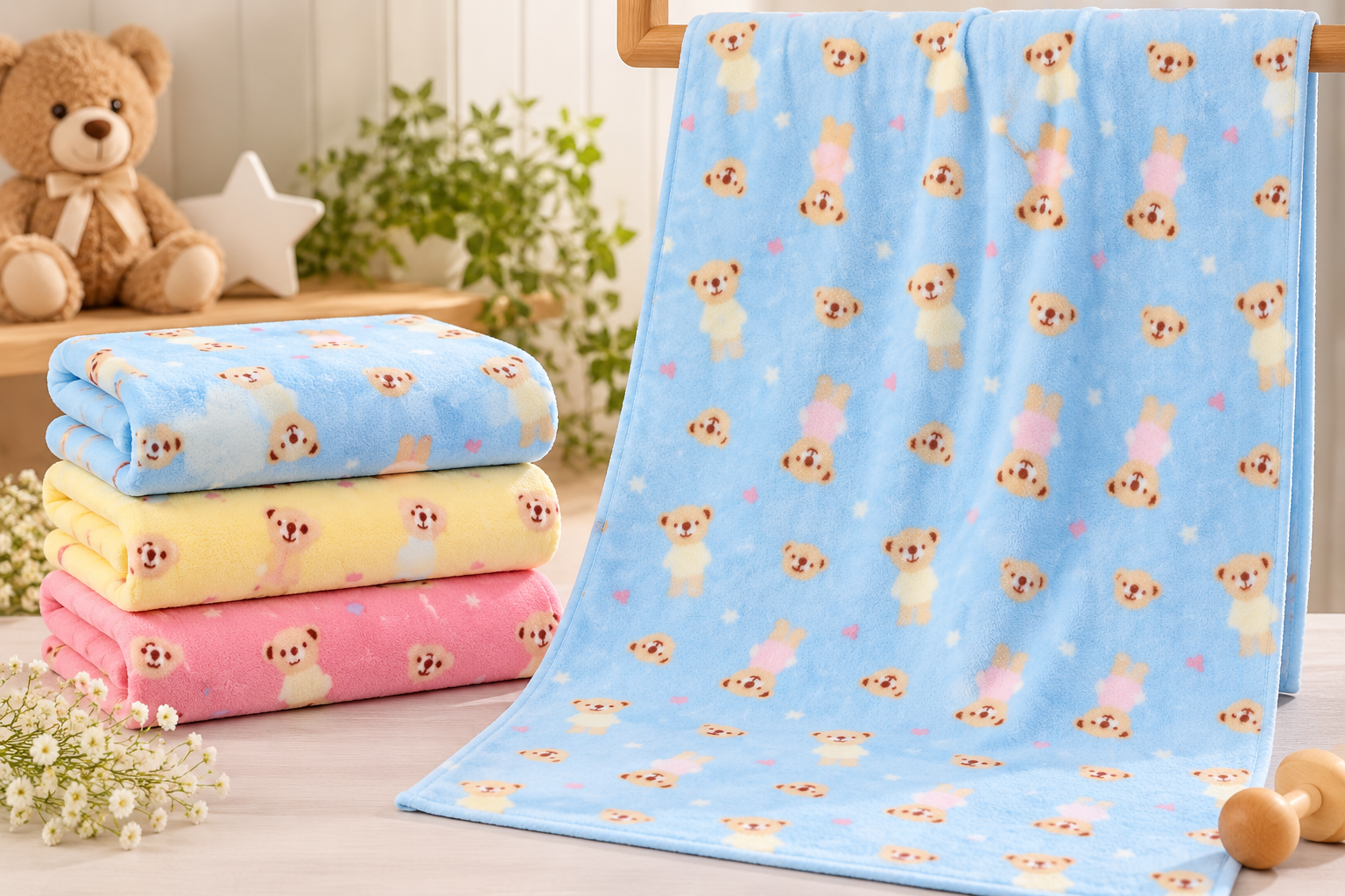 Pastel Teddy Bear Towel Set 6PC PKT/ C-786 B-0133 - Image 1