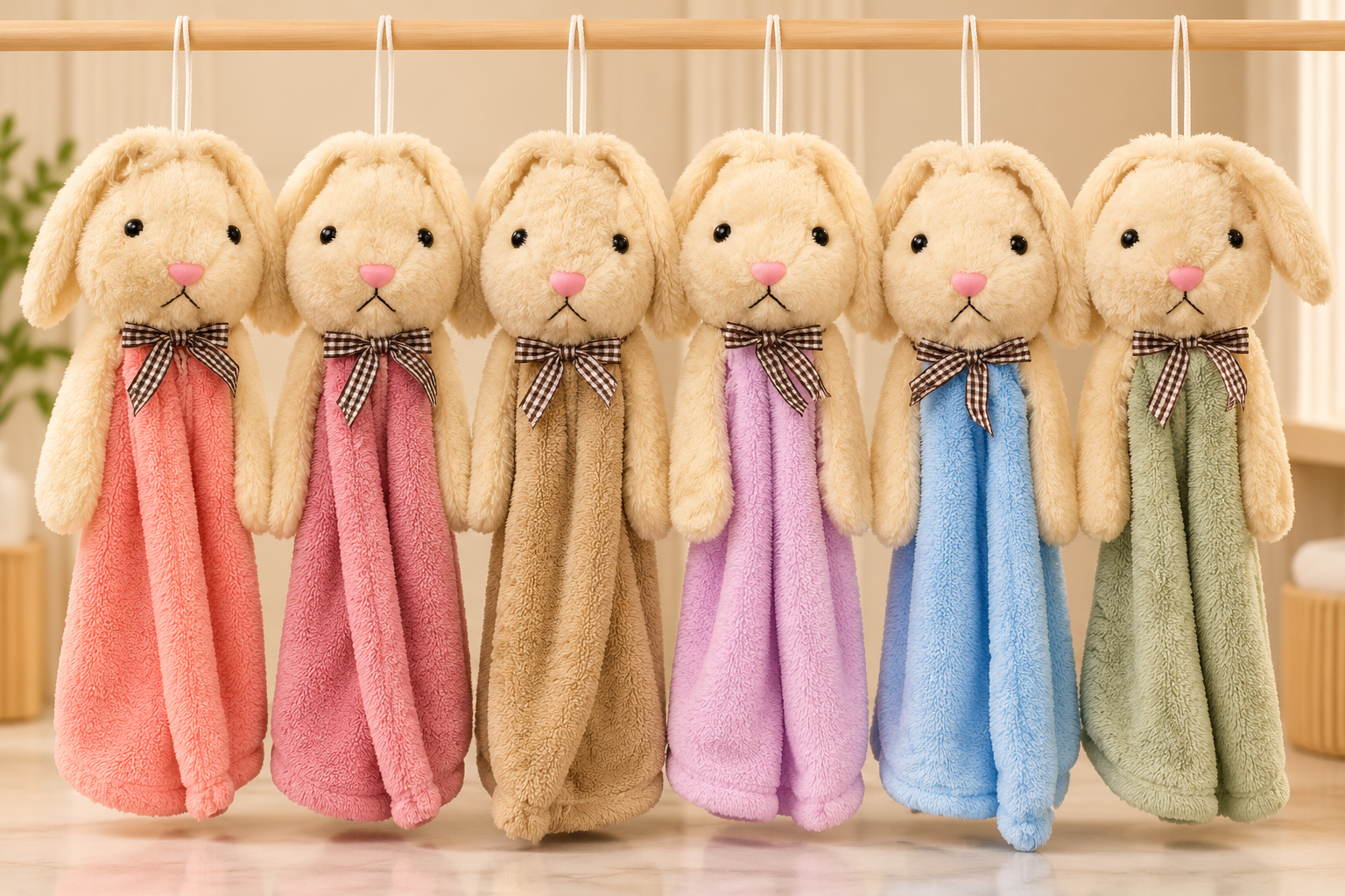 Six Cozy Bunny Towel Hangers 6PC PKT/ C-7156 B-1903 - Image 1