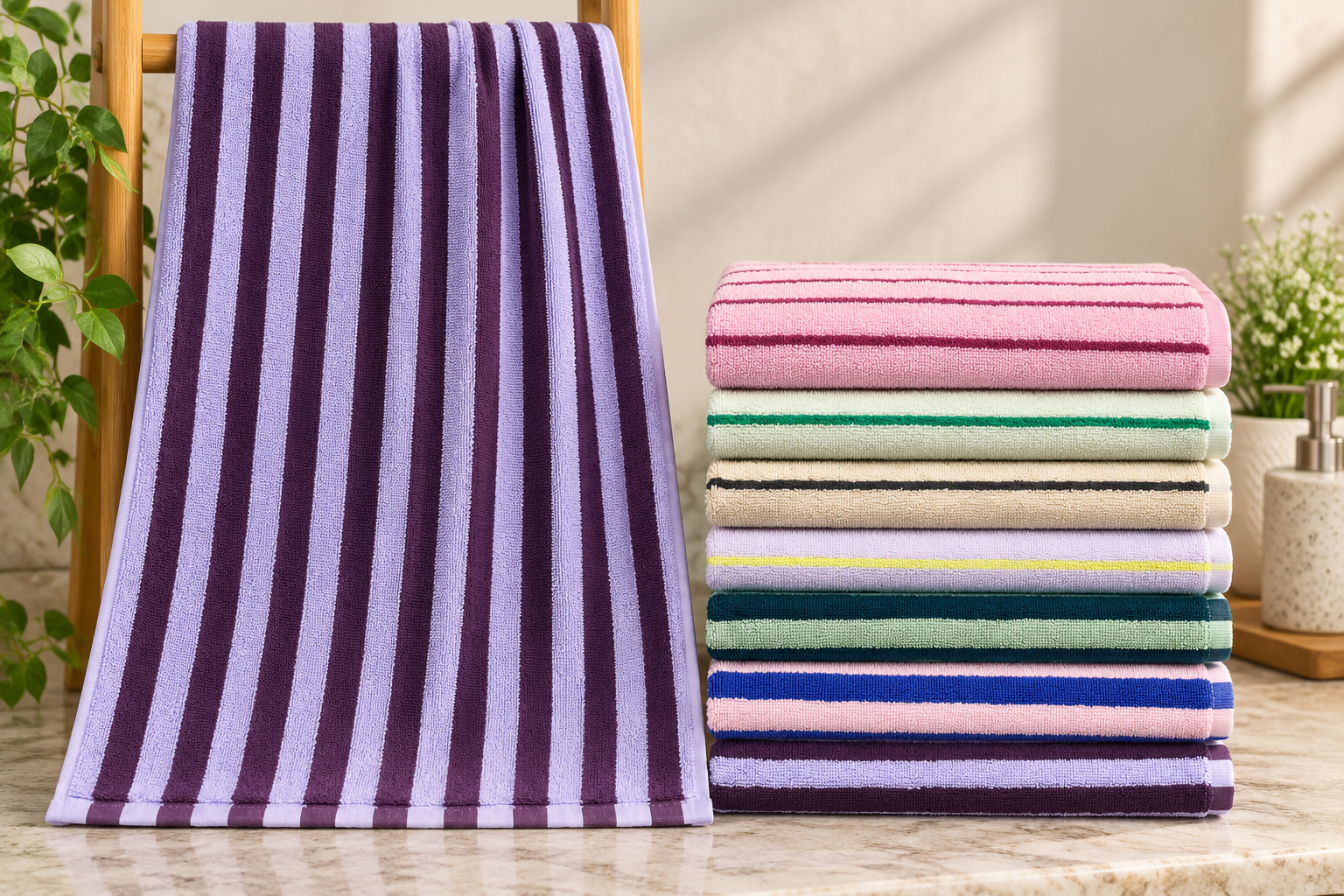 Striped Towel Display with Natural Decor 12PC PKT/ C-7135 B-03340 - Image 1